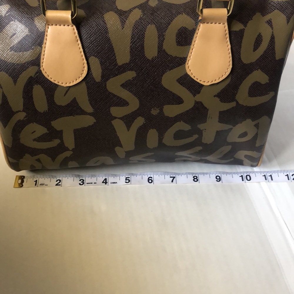 Victoria's Secret Brown Graffiti Heart Satchel with Red and Orange Accents - Picture 16 of 16